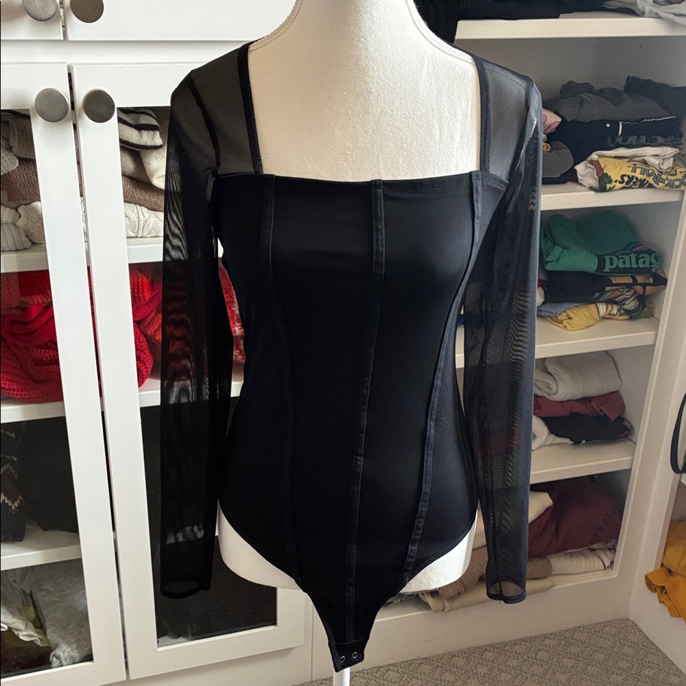 Abercrombie & Fitch Black Sheer Sleeve Bodysuit